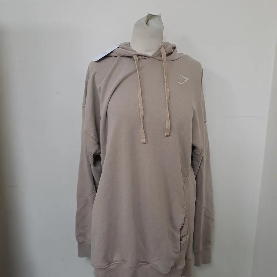 GYMSHARK POWER WASHED HOODIE SMALL CEMENT BROWN