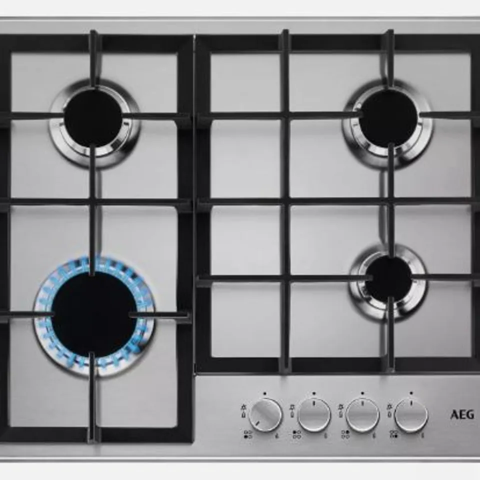 AEG 3000 SERIES 60CM 4 BURNER GAS HOB WITH WOK BURNER -STAINLESS STEE HGE64200SM