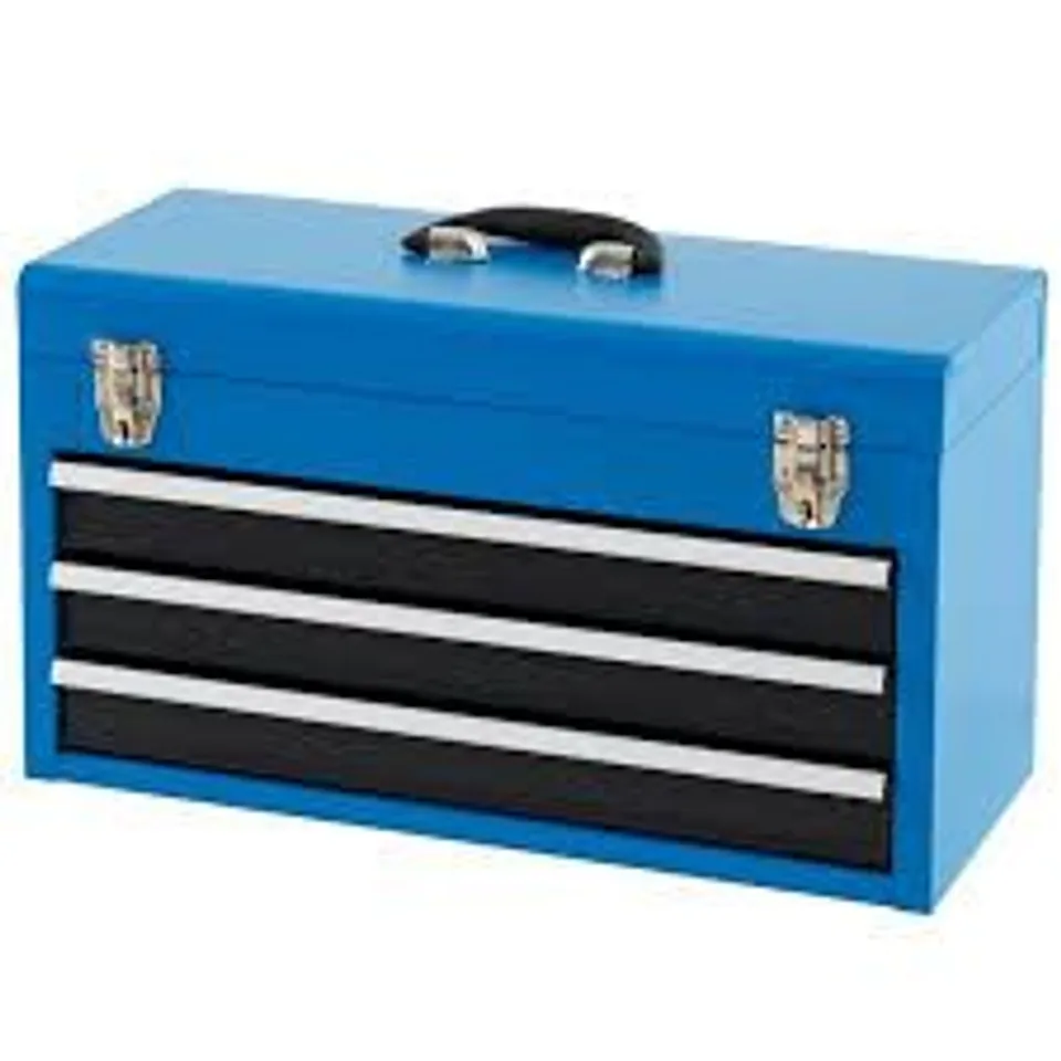 BOXED COSTWAY BLUE PORTABLE STEEL TOOL BOX WITH DOUBLE LATCH