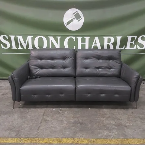 QUALITY DESIGNER ITALIAN MADE LEATHER BOLANZO ELECTRIC RECLINER SOFA - DARK GREY