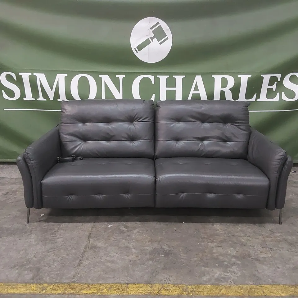 QUALITY DESIGNER ITALIAN MADE LEATHER BOLANZO ELECTRIC RECLINER SOFA - DARK GREY