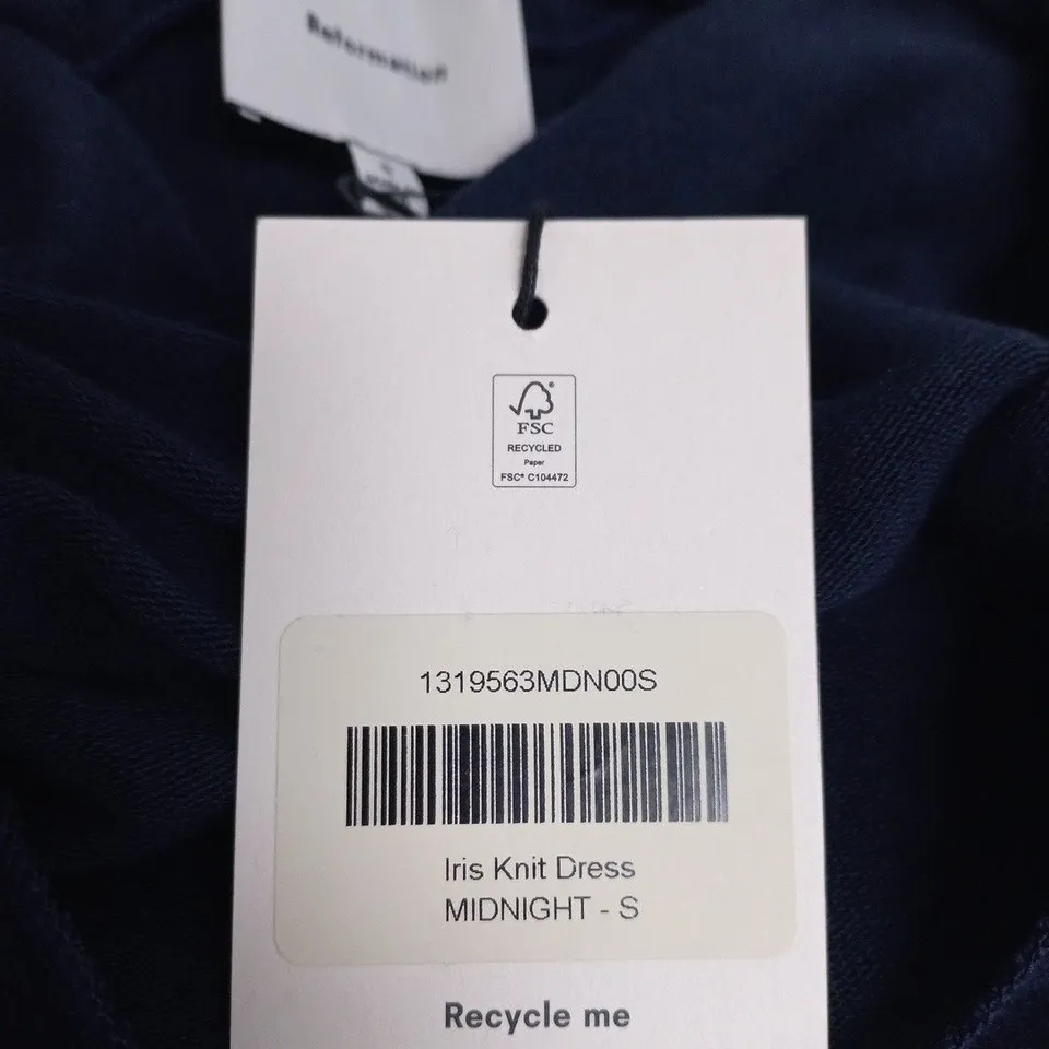 REFORMATION IRIS KNIT DRESS – MIDNIGHT, UK SIZE S (US S)