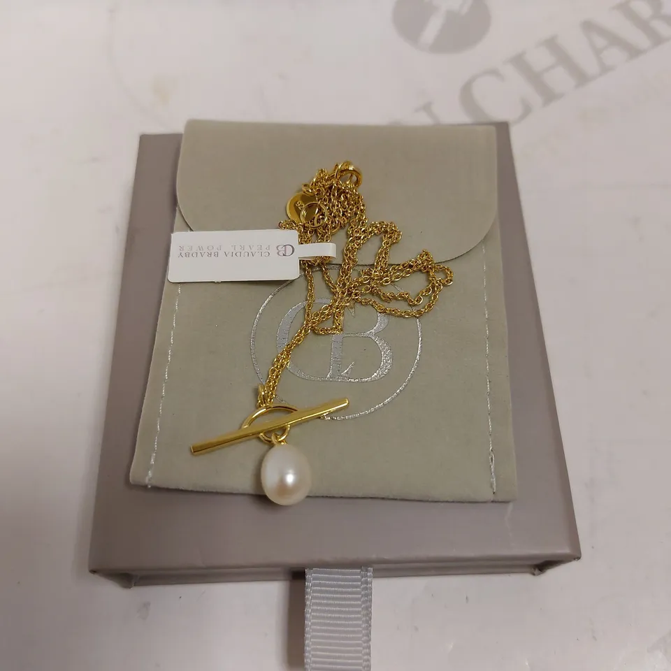 BOXED CLAUDIA BRADBY GOLD EFFECT NECKLACE WITH PEARL EFFECT DETAIL AND MATCHING EARRINGS 