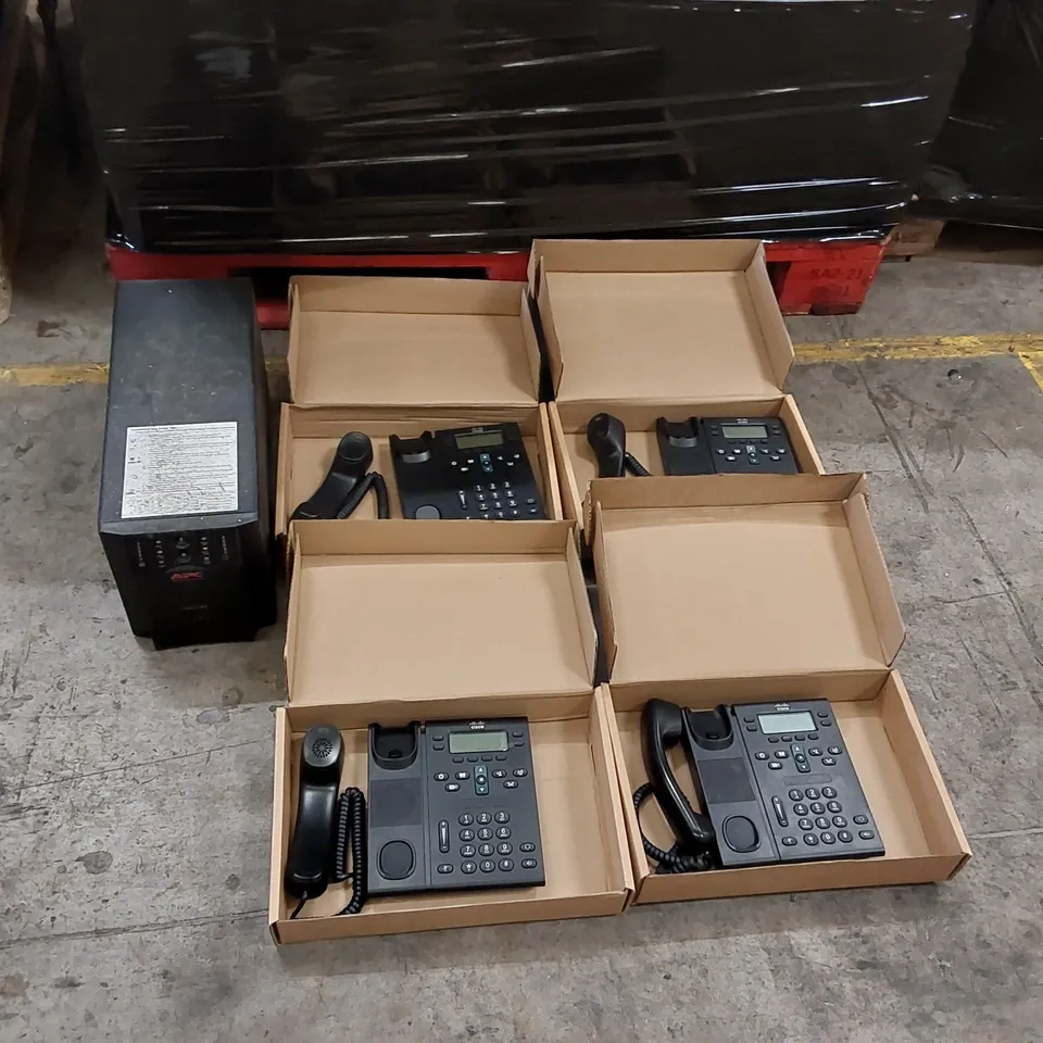 PALLET OF TELEPHONES AND OTHER ASSORTED ELECTRONICS INCLUDING; APC SMART-UPS SUA 750VA TOWER UPS APC ECT