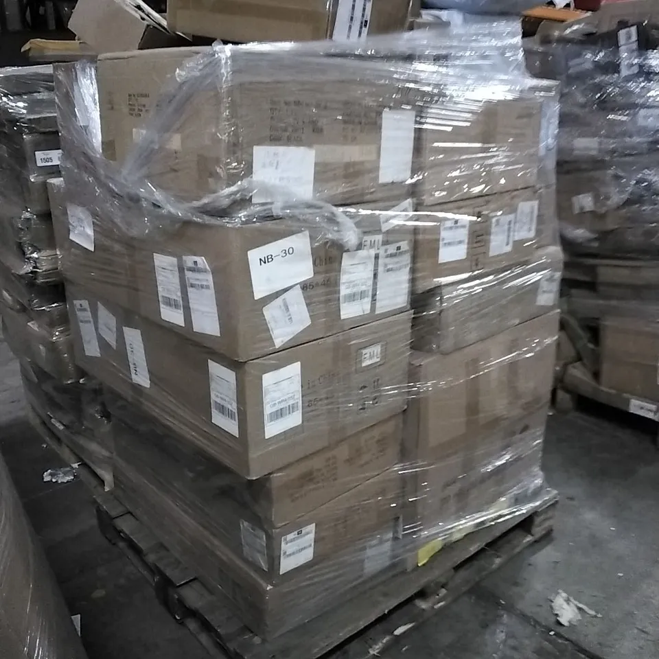 PALLET OF HOUSEHOLD ITEMS TO INCLUDE MOUSE TRAPS, MAX GUMMIES, TV STAND, BALANCE BIKE AND OTHER ASSORTED ITEMS...