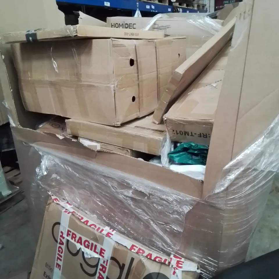 PALLET OF ASSORTED ITEMS INCLUDING LED CIRCULAR PANEL, TOILET SEATS, STAIR SAFETY GATE, WHEELED SUITCASE, HOMEMEDIC DRYING STAND,