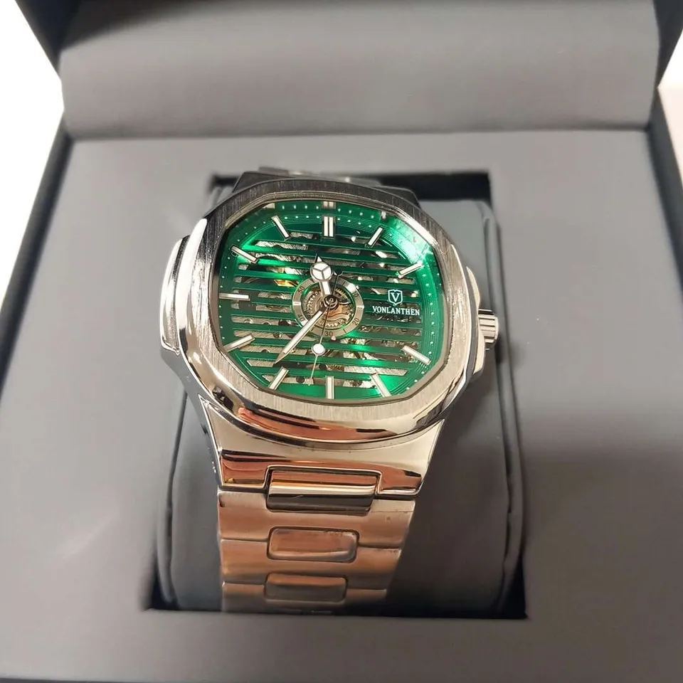 MENS VONLANTHEN AUTOMATIC WATCH – SKELETON DIAL – STAINLESS STEEL STRAP – GLASS EXHIBITION BACK CASE – NEW IN BOX