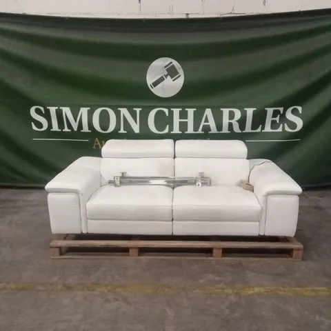 QUALITY DESIGNER 3 SEATER WHITE LEATHER POWER RECLINER SOFA
