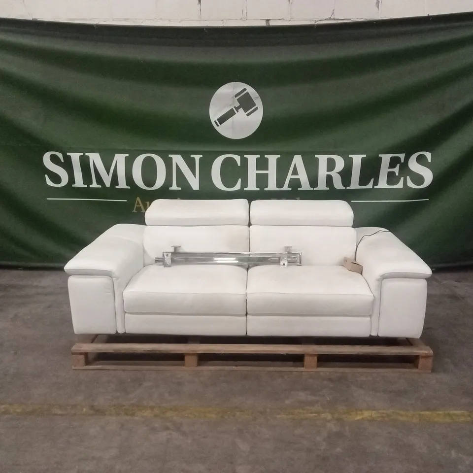 QUALITY DESIGNER 3 SEATER WHITE LEATHER POWER RECLINER SOFA