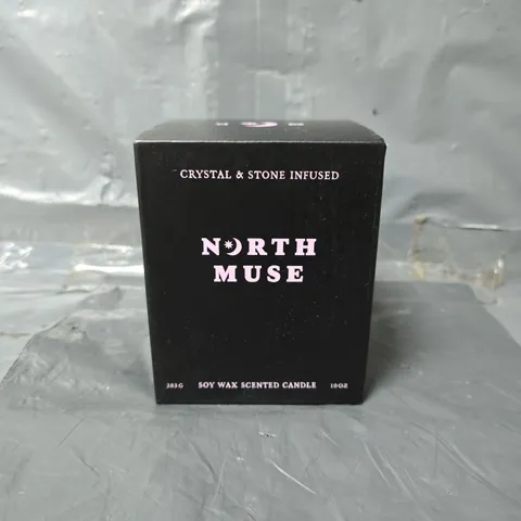 BOXED CRYSTAL & STONE INFUSED NORTH MUSE SOY WAX SCENTED CANDLE