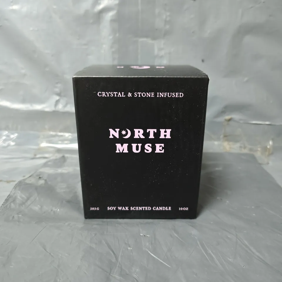 BOXED CRYSTAL & STONE INFUSED NORTH MUSE SOY WAX SCENTED CANDLE