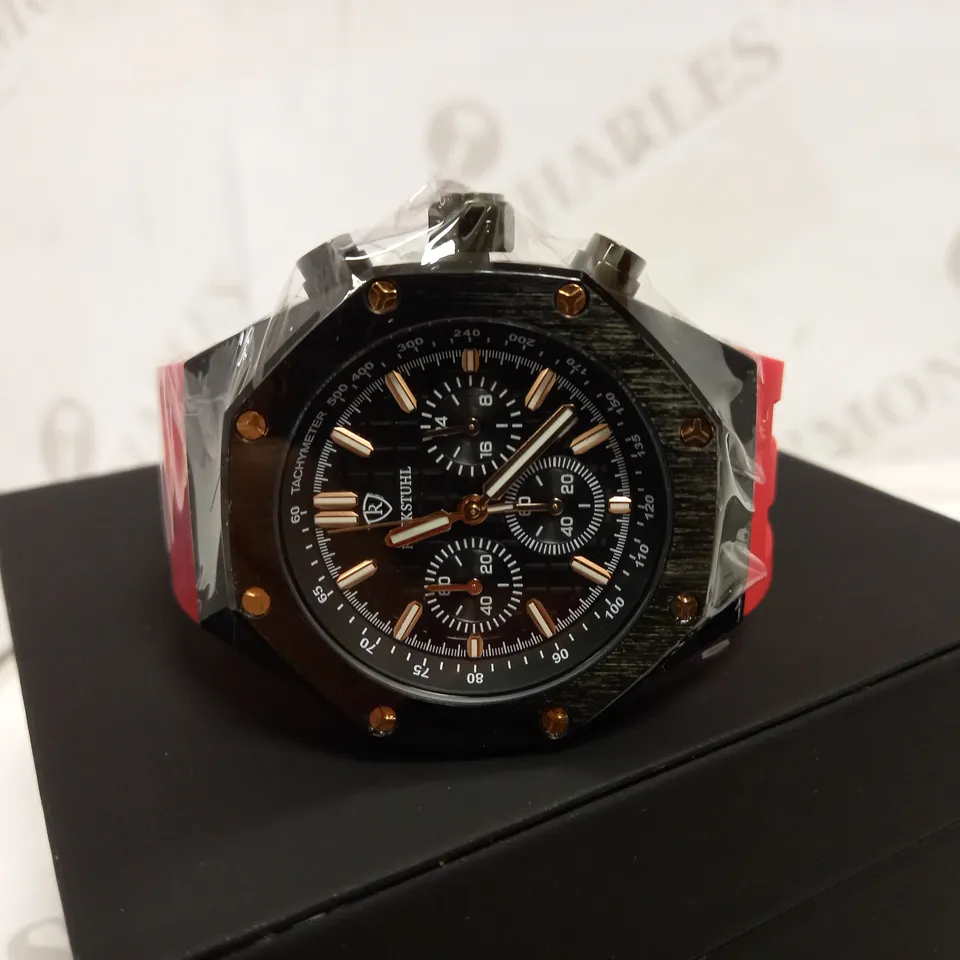 RUCKSTUHL OCTAGONAL FACE RUBBER STRAP WATCH RRP £540