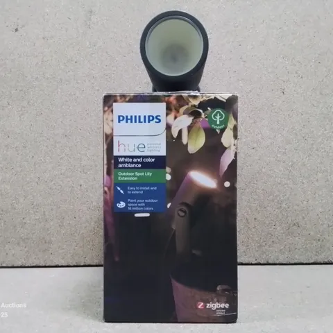 BOXED PHILIPS HUE LILY BLACK AND COLOUR AMBIANCE LED SINGLE SPOTLIGHT EXTENSION: SMART OUTDOOR LIGHTING FOR GARDEN, WORKS WITH ALEXA