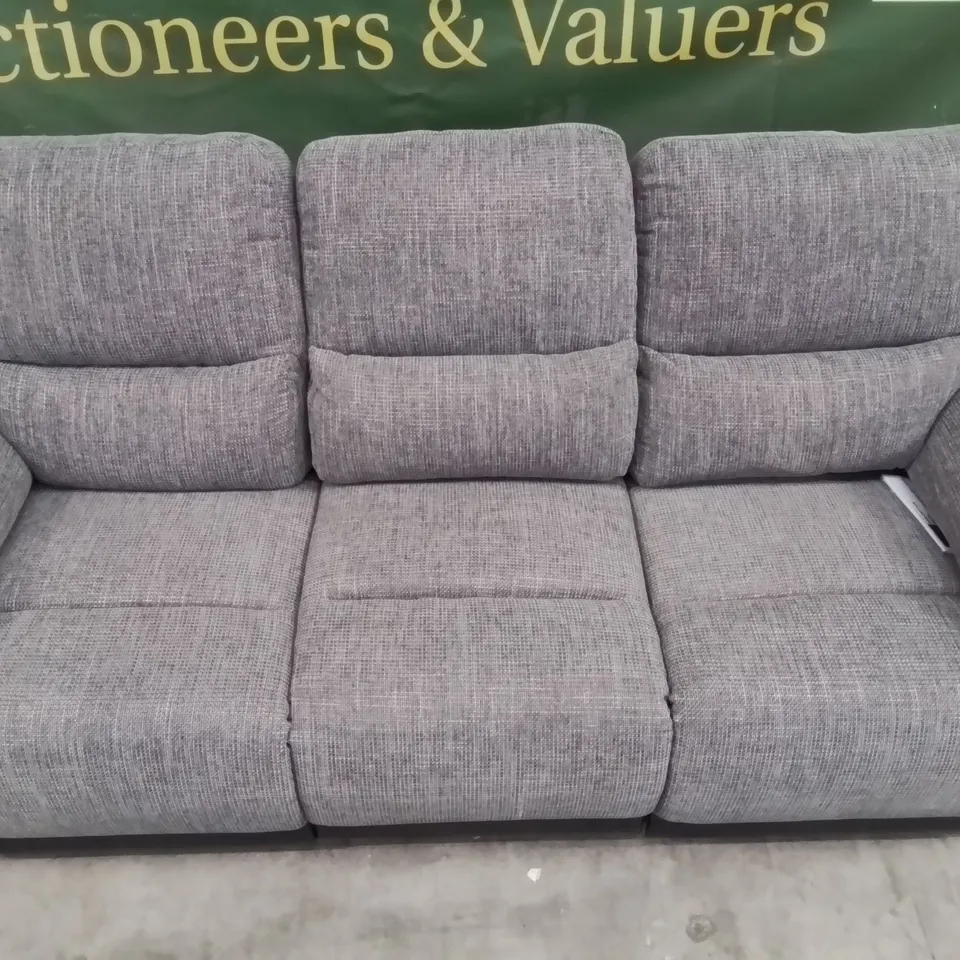 QUALITY DESIGNER 3 SEATER MANUAL RECLINING FABRIC/FAUX LEATHER UPHOLSTERED GREY WOVEN SOFA