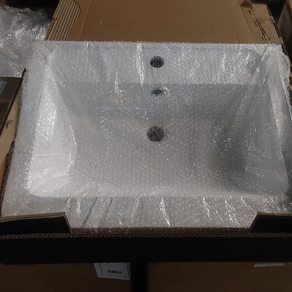 BOXED AQUA DART HARBY 600mm STONE RESIN BASIN - WHITE (1 BOX)