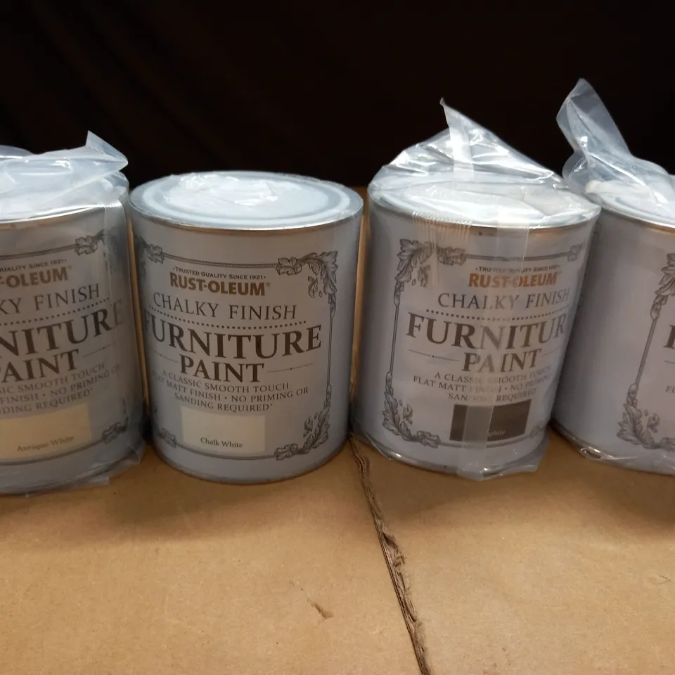 LOT OF 4 TINS OF 750ML RUSTOLEUM FURNITURE PAINT - GRAPHITE, CHALK WHITE AND ANTIQUE WHITE