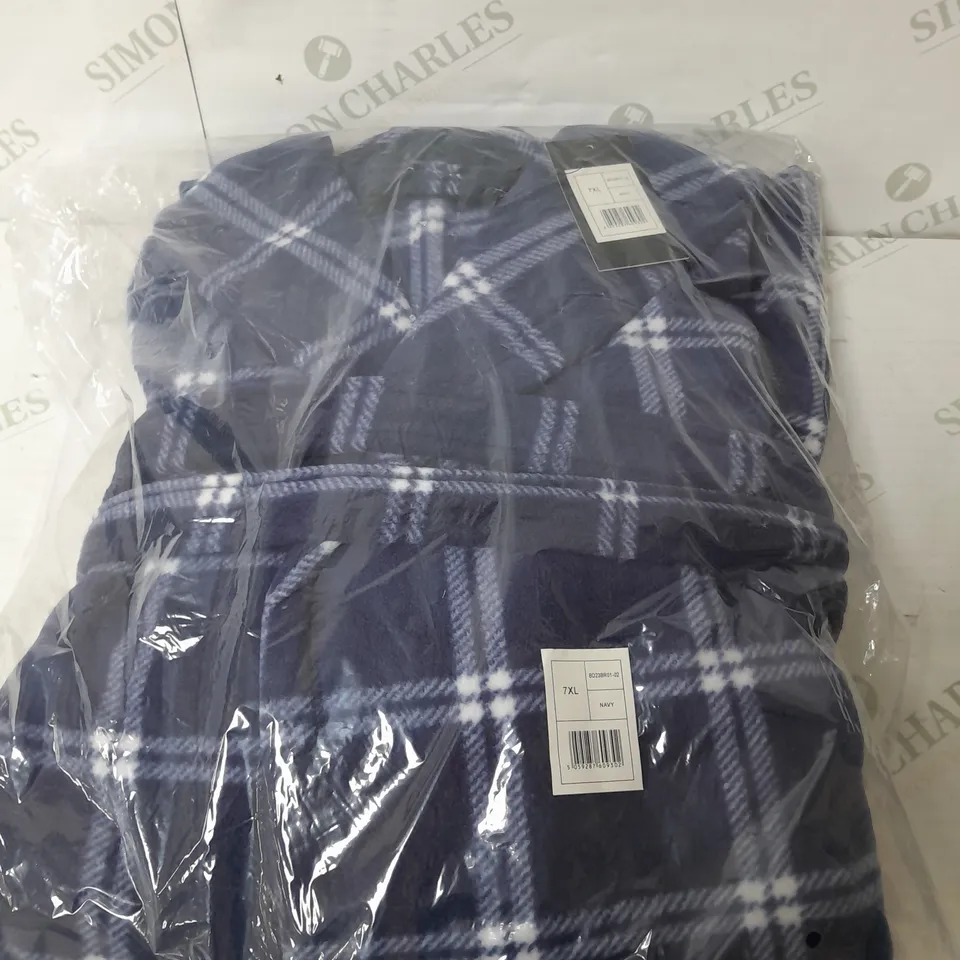 BIGDUDE CHECK FLEECE DRESSING GOWN NAVY - 7XL