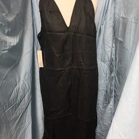 JIGSAW BLACK LINEN V-NECK SLEEVELESS DRESS, UK 14 (US 10, EU 42)