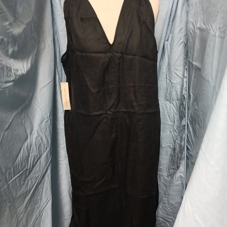 JIGSAW BLACK LINEN V-NECK SLEEVELESS DRESS, UK 14 (US 10, EU 42)