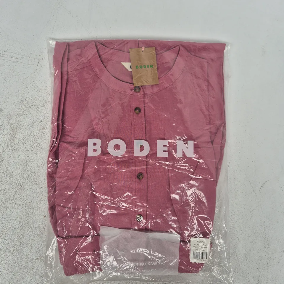 BAGGED BODEN D1527 ARABELLA LINEN BLEND DRESS IN PINK SIZE UK 12P
