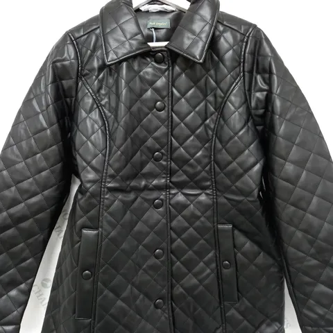 RUTH LANGSFORD FAUX LEATHER QUILTED JACKET IN BLACK - SIZE 16