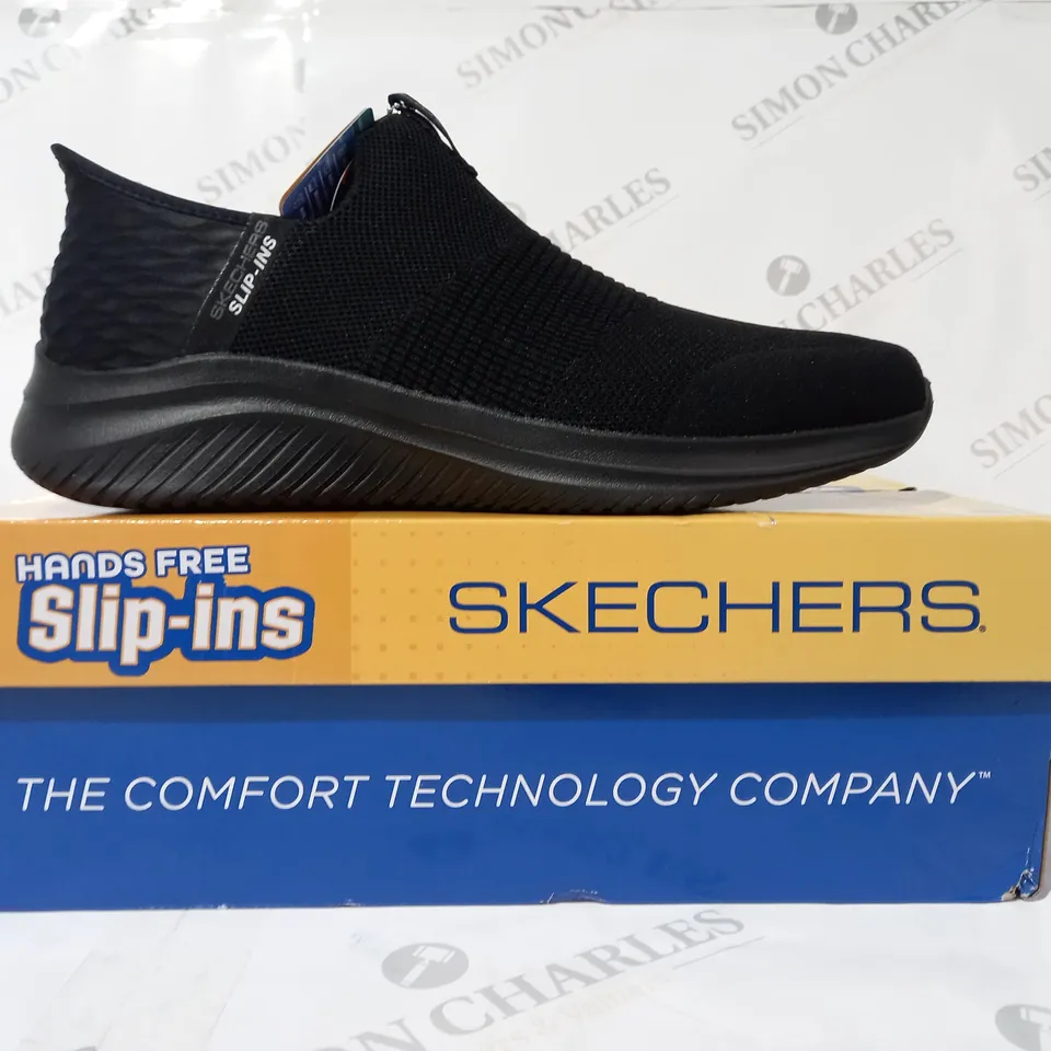BOXED PAIR OF SKECHERS SLIP-INS SLIP-ON SHOES IN BLACK UK SIZE 11
