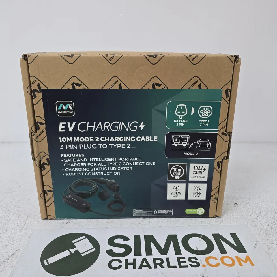 MASTERPLUG EV CHARGING CABLE 10M MODE 2 – 3 PIN PLUG TO TYPE 2 (UK)
