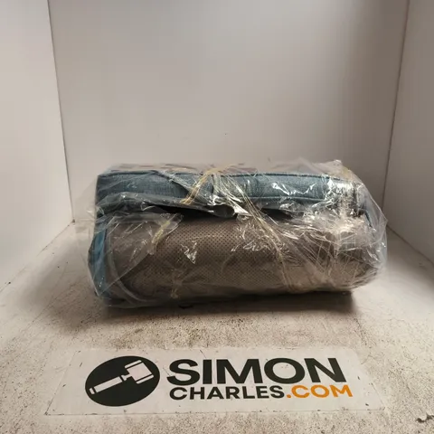 LIGHT BLUE FOAM PADDED MATTRESS WIDTH APPROXIMATELY 45CM
