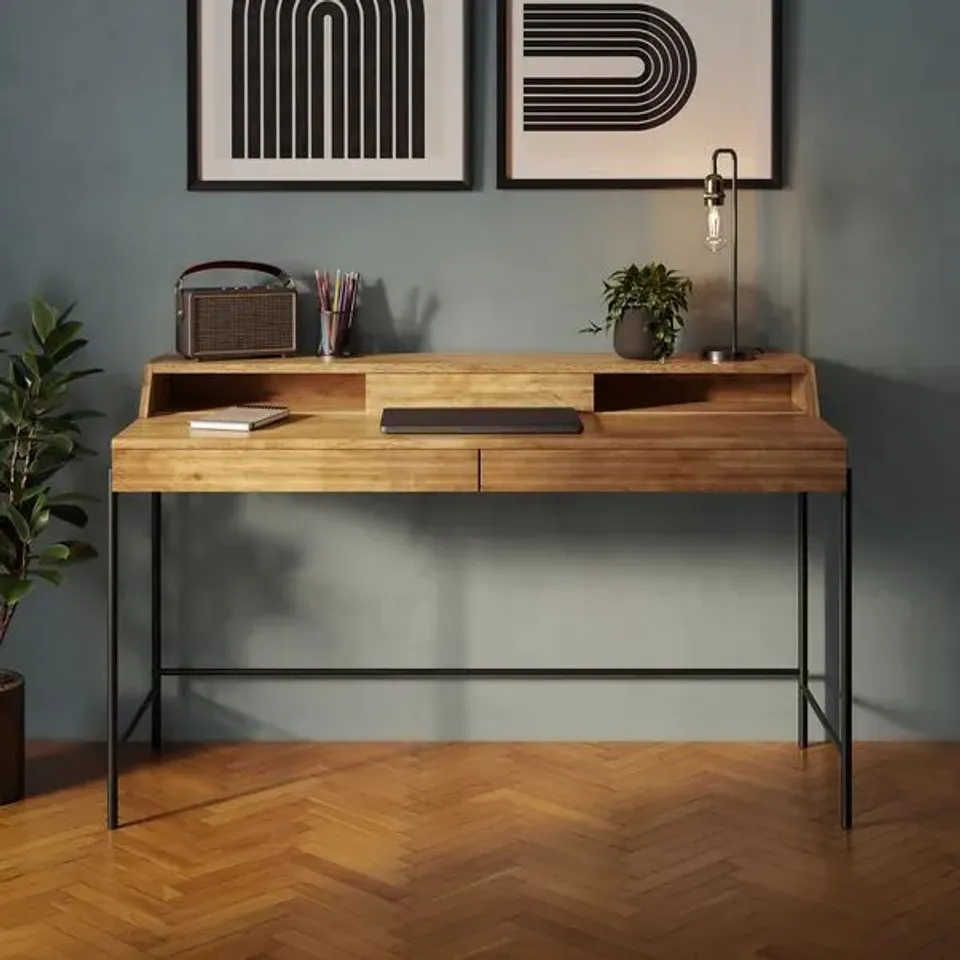 BOXED BRYANT WIDE STORAGE DESK - LIGHT MANGO WOOD EFFECT (1 BOX)