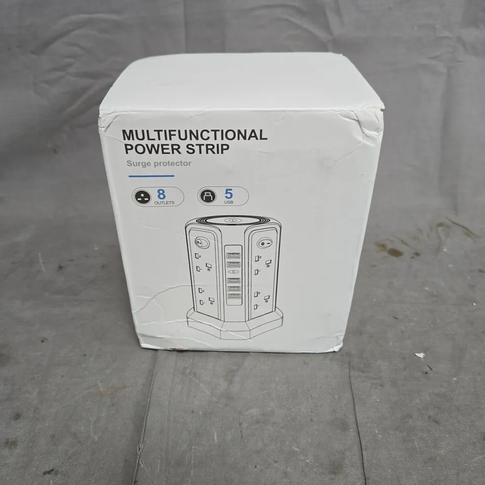 MULTIFUNCTIONAL POWER STRIP SURGE PROTECTOR – 8 OUTLETS, 5 USB – BOXED