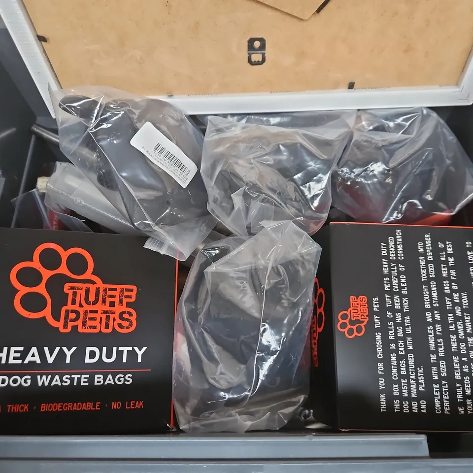 APPROXIMATELY 12 ASSORTED HOUSEHOLD ITEMS TO INCLUDE TUFF PETS DOG WASTE BAGS, SINK & DRAIN CLEANER, WALLPAPER, ETC