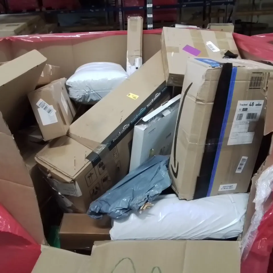 PALLET OF ASSORTED HOUSEHOLD GOODS AND PRODUCTS TO INCLUDE; TOILET SAFETY RAIL, TORQUE WRENCH, SEAT CUSHION, BOXED FURNITURE ETC 