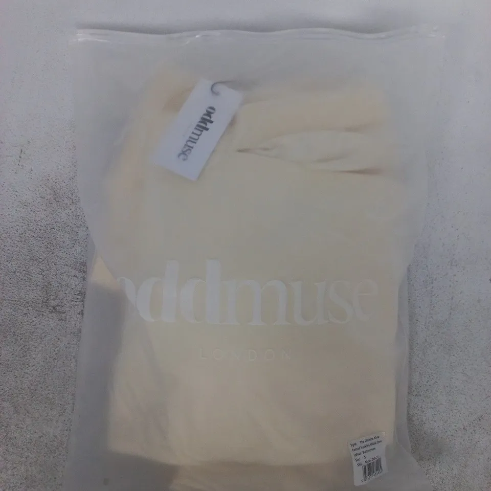 BAGGED ODDMUSE THE ULTIMATE MUSE FRAMED NECKLINE MIDAXI DRESS IN BUTTERCREAM SIZE SMALL