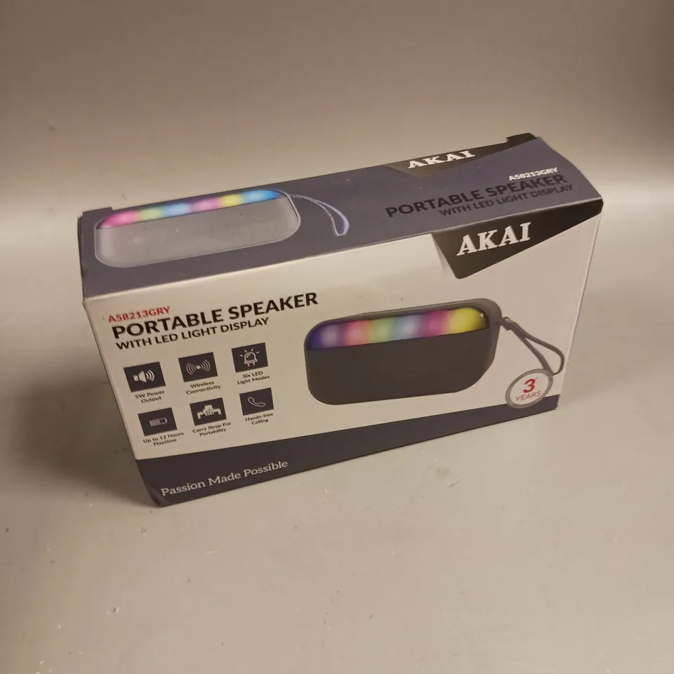 BOXED SEALED AKAI PORTABLE SPEAKER WITH LED LIGHT DISPLAY 