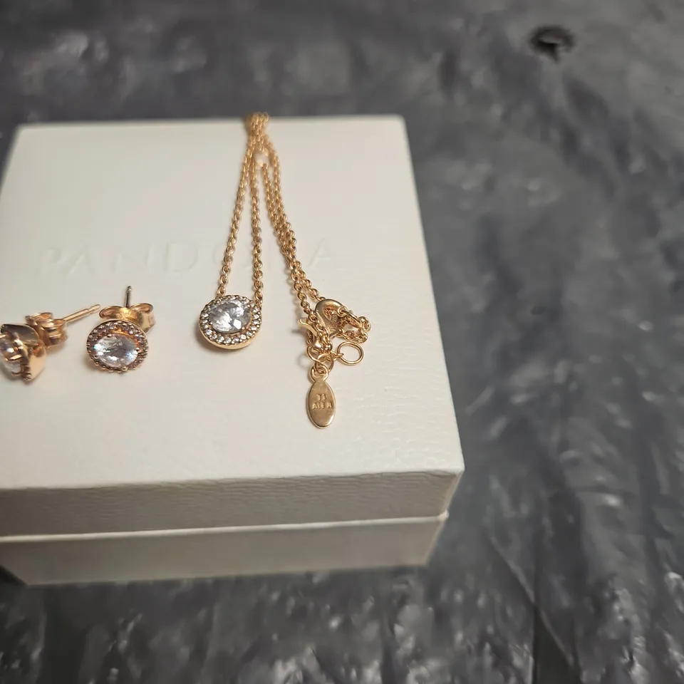 PANDORA ROSE NECKLACE WITH PENDANT & STUD EARRINGS SET - ALE R STAMP