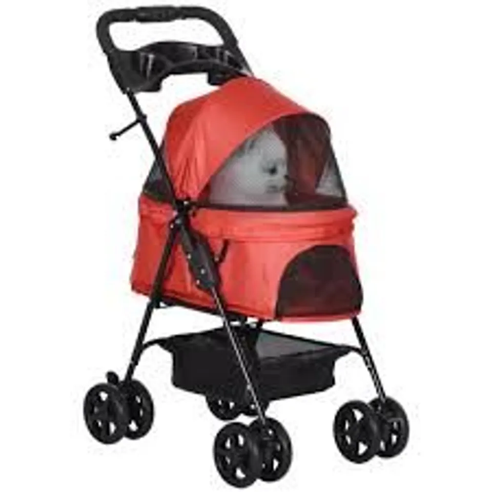 PAWHUT DOG PRAM DOG STROLLER PET STROLLER, 3 WHEELS DOG PUSHCHAIR WITH BRAKE, FOR SMALL MINIATURE DOGS, CATS, RED