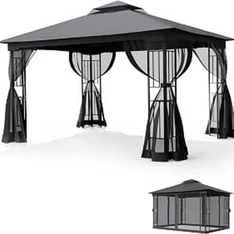 BOXED THE FELLIE 3MΓ4M GAZEBO WITH DOUBLE TIERED ROOF, DARK GREY
