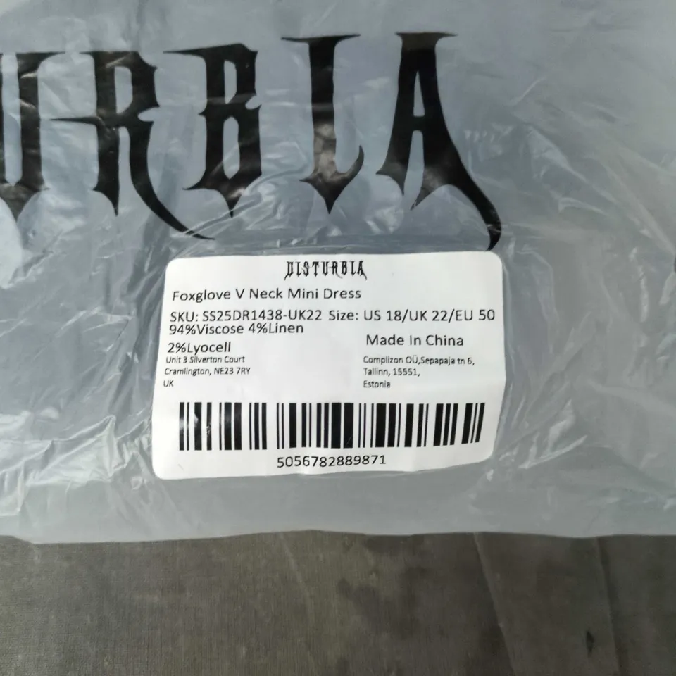 DISTURBIA FOXGLOVE MINI DRESS UK22 