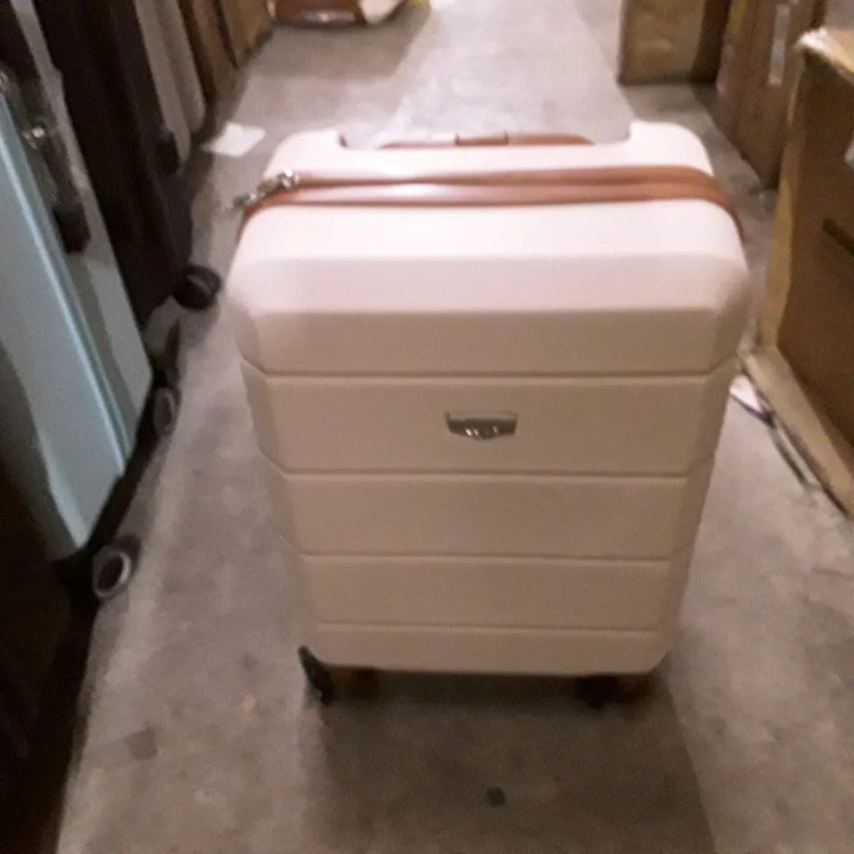 UNBOXED KEPLIN LUGG SMALL SIZE TRAVEL LUGGAGE WITH WHEELS CREAM AND BROWN COLOUR 
