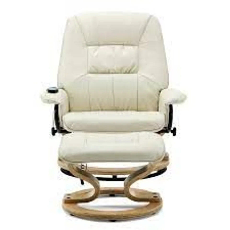 BOXED CREAM FAUX LEATHER SWIVEL MASSAGE RECLINER CHAIR (1 BOX)