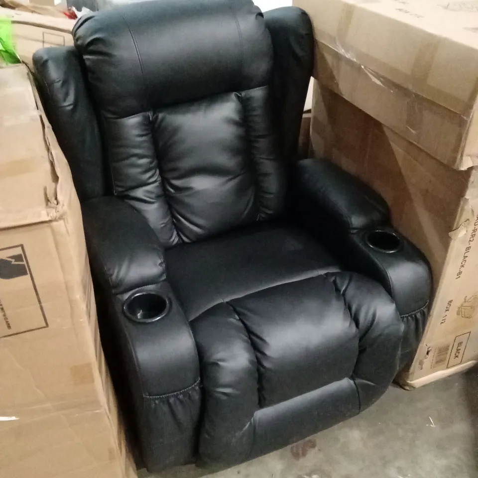 DESIGNER BLACK FAUX LEATHER RECLINER CHAIR 