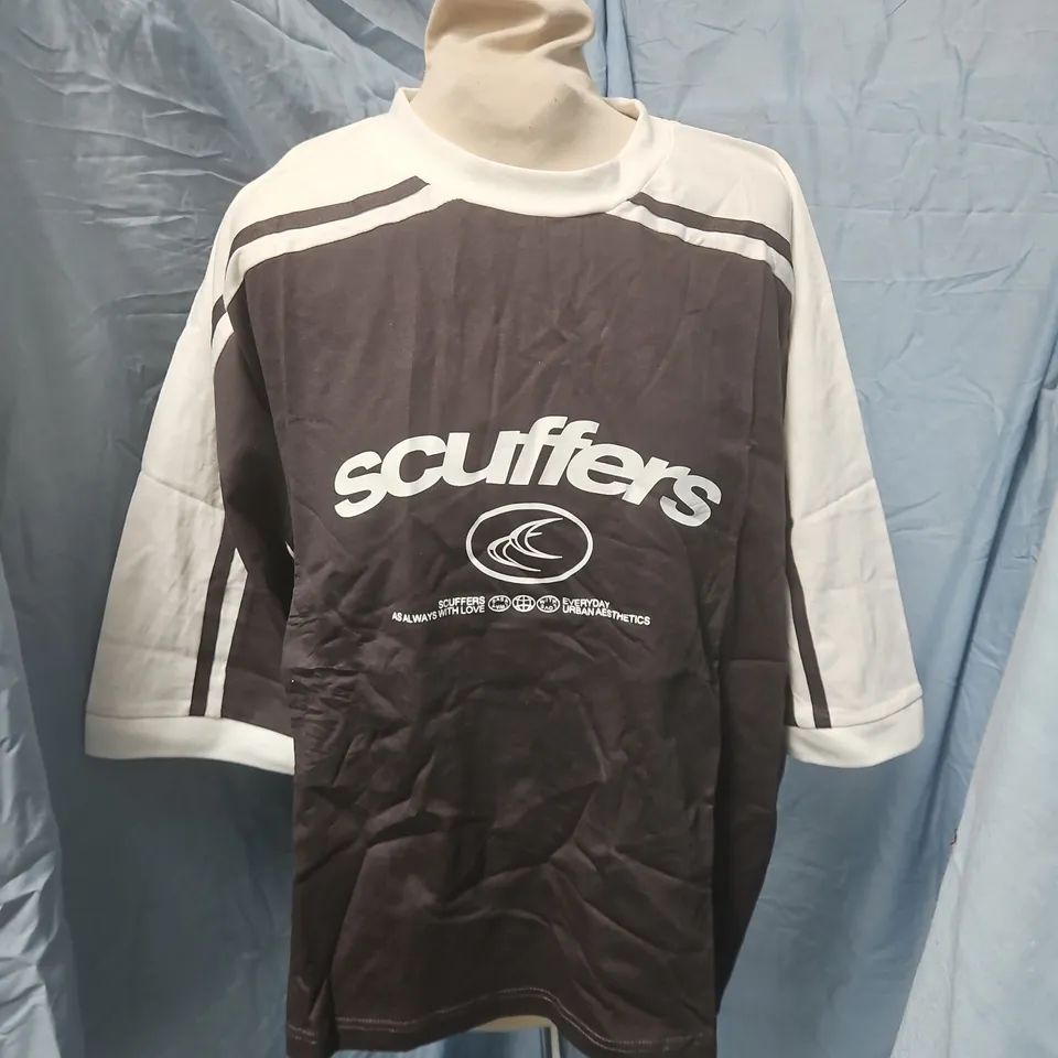 SCUFFERS SPORTS TOP – WHITE & BROWN, SIZE M (MEN'S)