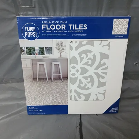 BOXED WALLPOPS FP2942 MEDINA PEEL & STICK FLOOR TILES, GREY,12 X 12 INCHES (10 IN BOX)