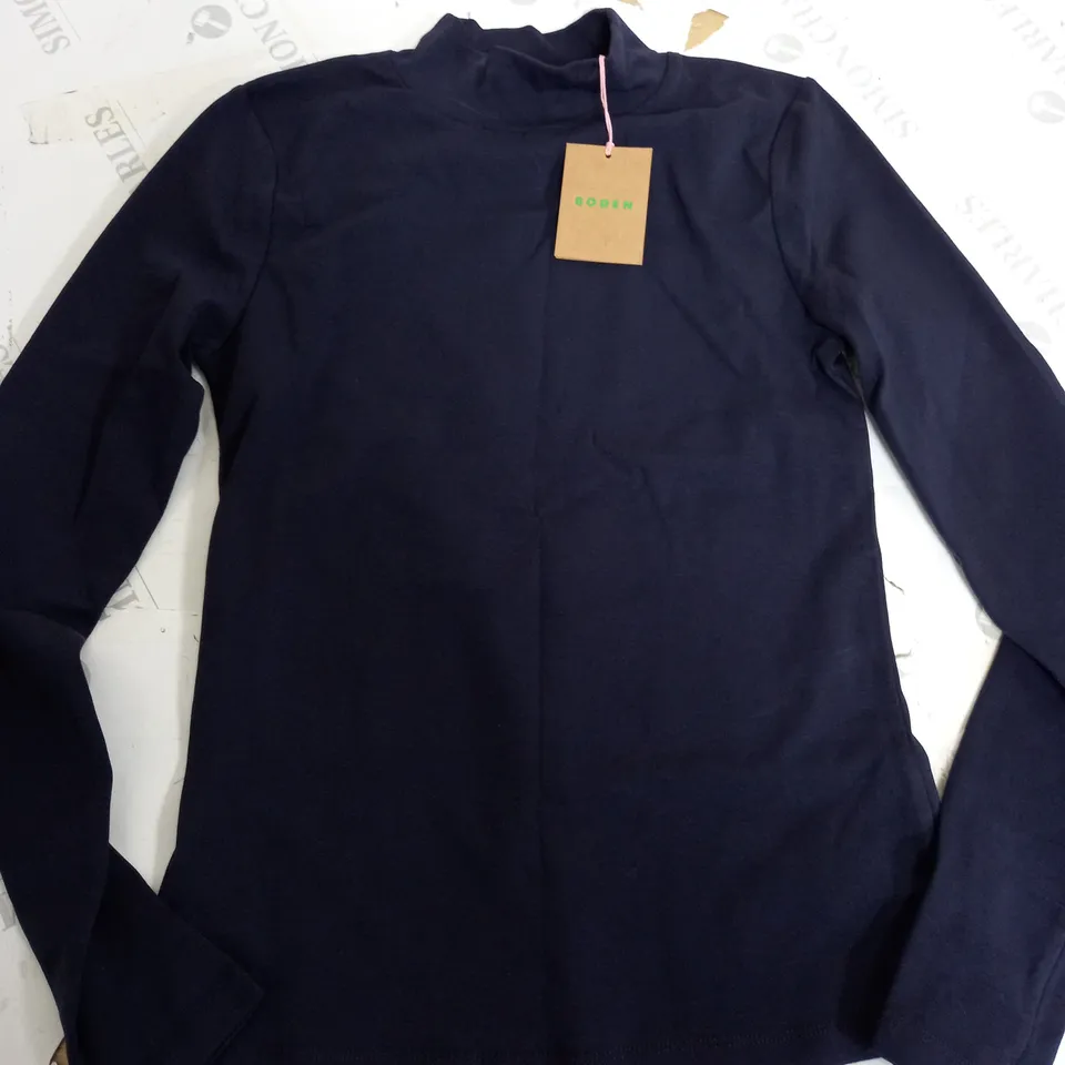 BODEN ESSENTIAL HIGH NECK JERSEY TOP IN NAVY - UK10