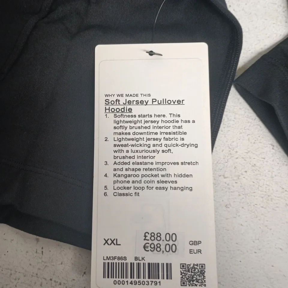 LULULEMON SOFT JERSEY PULLOVER HOODIE, BLACK, XXL
