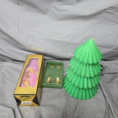 APPROXIMATELY 10 ASSORTED HOUSEHOLD PRODUCTS TO INCLUDE WATER BOTTLE, CANDLE, BRASS FORKS ETC 