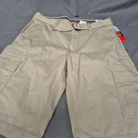 KHAKI CARGO SHORTS WITH BUILT-IN WAIST BELT, UK 34 (US 34)