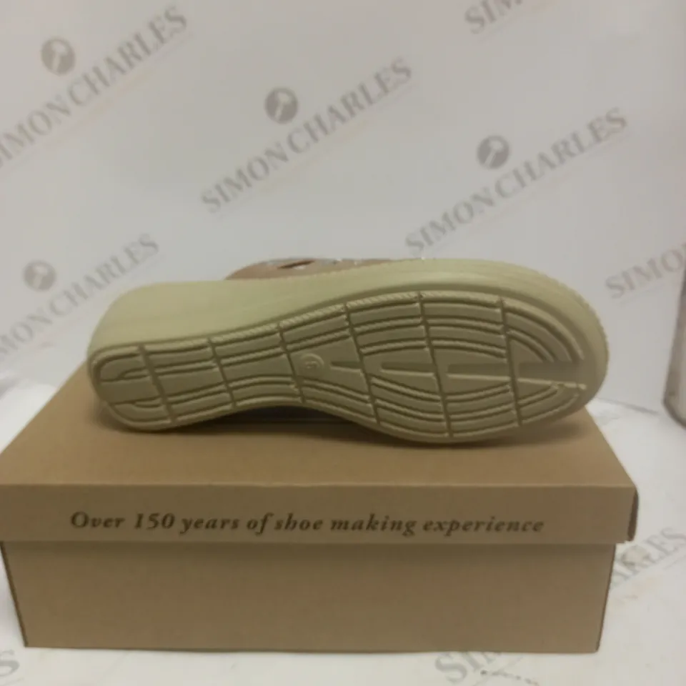 BOXED PAIR OF CUSHION WALK DIAMANTE MULES, TAUPE - SIZE 5