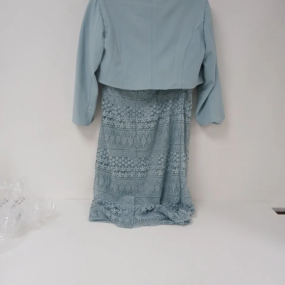 KALEIDOSCOPE LIGHT BLUE LACE DRESS WITH CROPPED BOLERO – UK 12