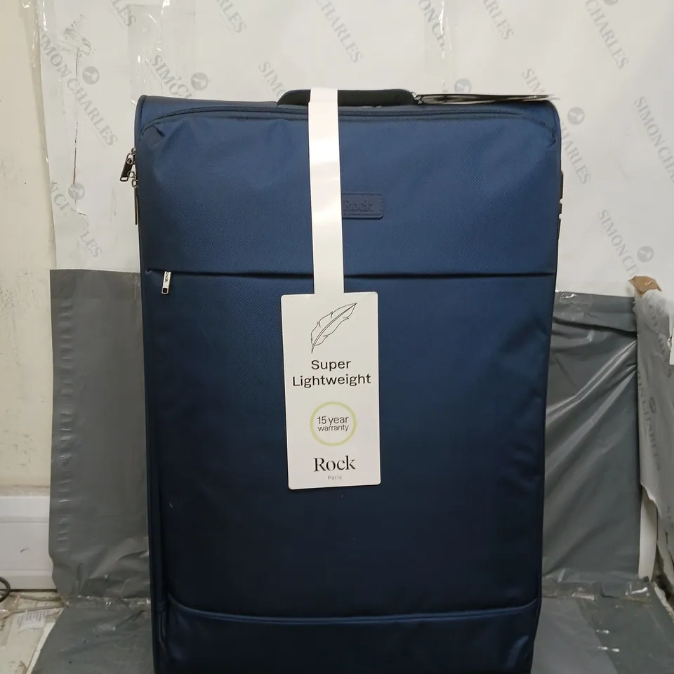 ROCK LUGGAGE PARIS 8 WHEEL SOFTSHELL LIGHTWEIGHT LARGE SUITCASE WITH LOCK -NAVY RRP £95